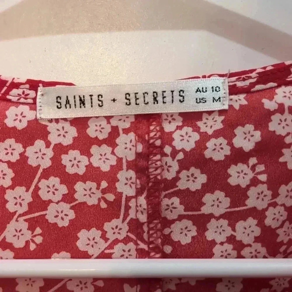 Saints + Secrets Red Floral Wrap Mini Dress - Picture 3 of 9